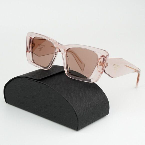 NEW Prada PR08YS 19Q10D Transparent Peach Light Brown Cat Eye Unisex Sunglasses - Picture 2 of 14